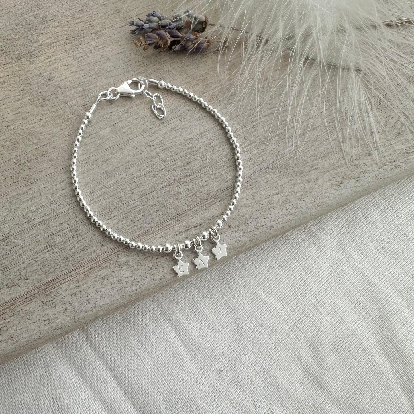 Stars Family Initials Bracelet in Sterling Silver