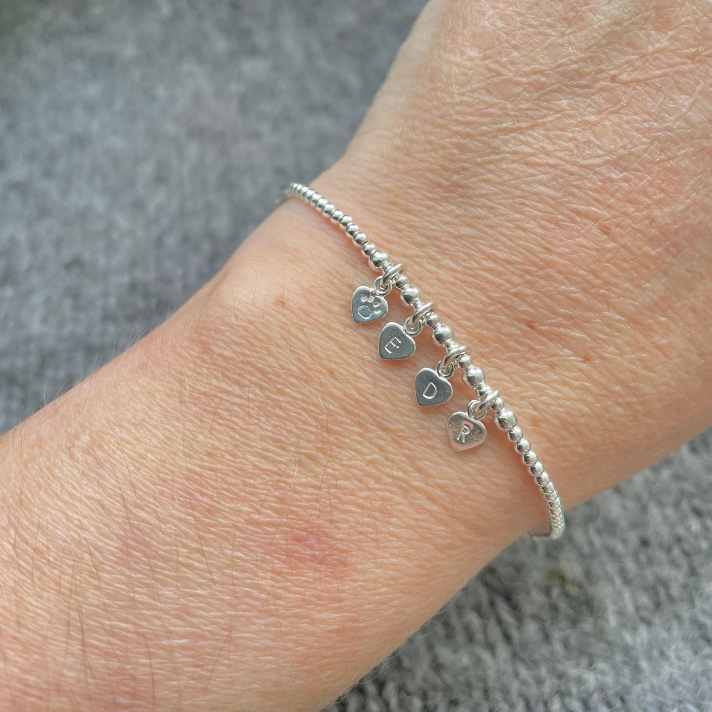 Pet Initials Personalised Initial Bracelet, Family Initials Paw Cat Dog lovers gift Dainty Sterling Silver Jewellery