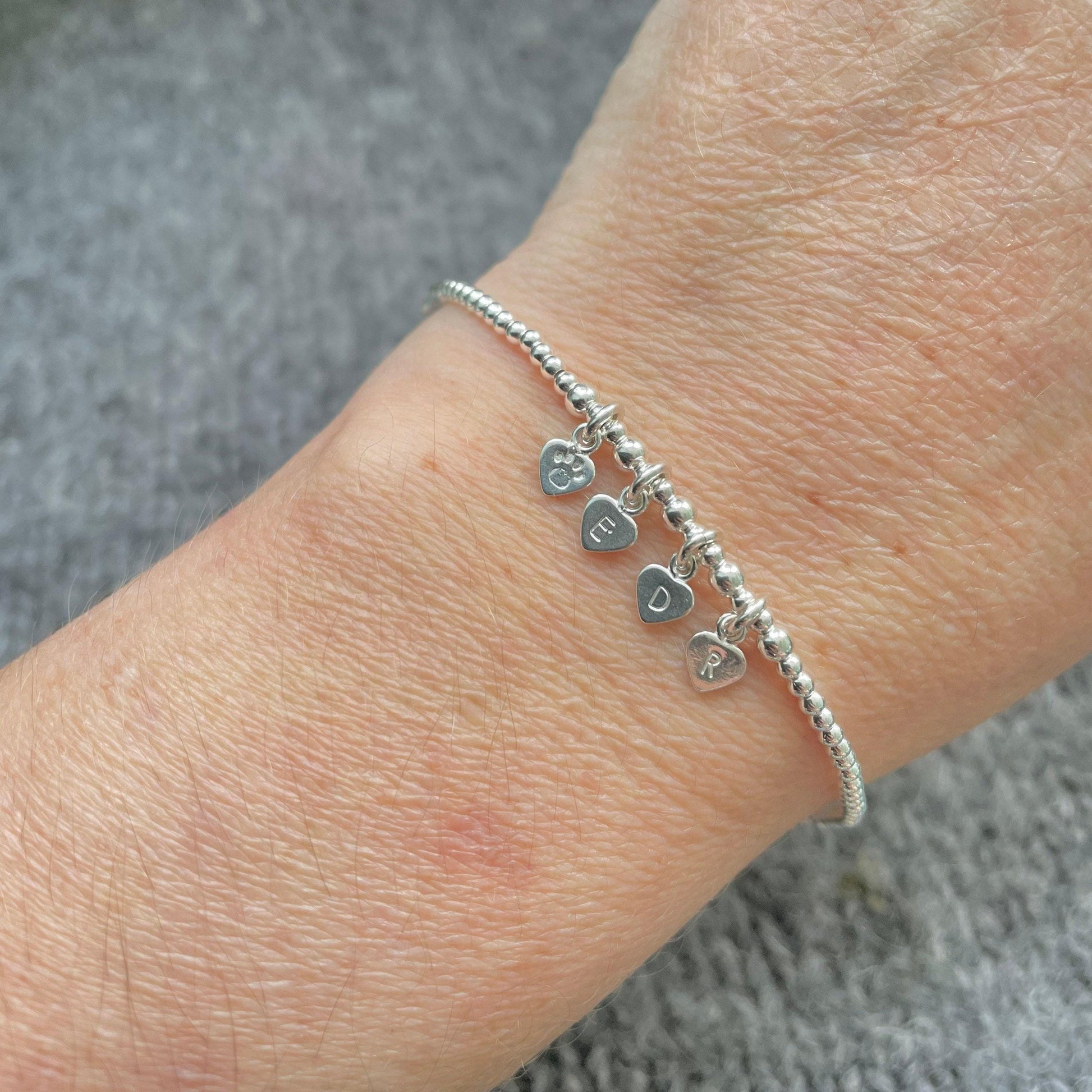 Pet Initials Personalised Initial Bracelet, Family Initials Paw Cat Dog lovers gift Dainty Sterling Silver Jewellery