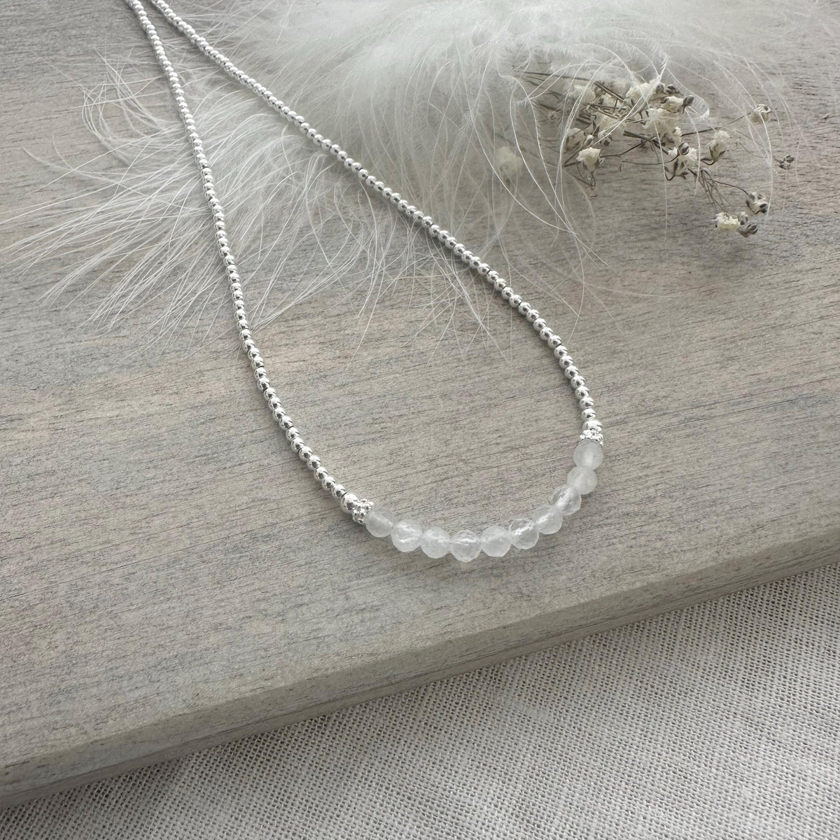 Beaded Birthstone Necklace in Gemstones and Sterling Silver
