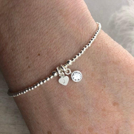 April Birthstone Initial Bracelet, Personalised Cubic Zirconia Sterling Silver