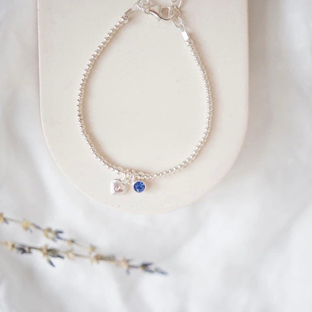 Birthstone Charm Initial Bracelet, Personalised Sterling Silver Jewellery for her birthday