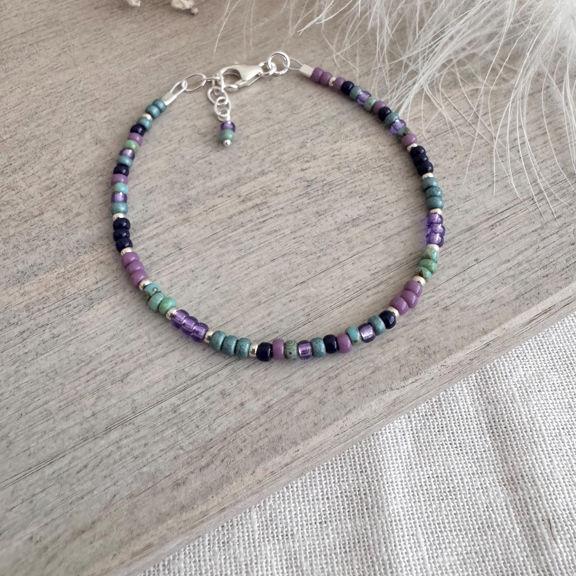 Seed Bead Bracelet Teal Aqua Purple