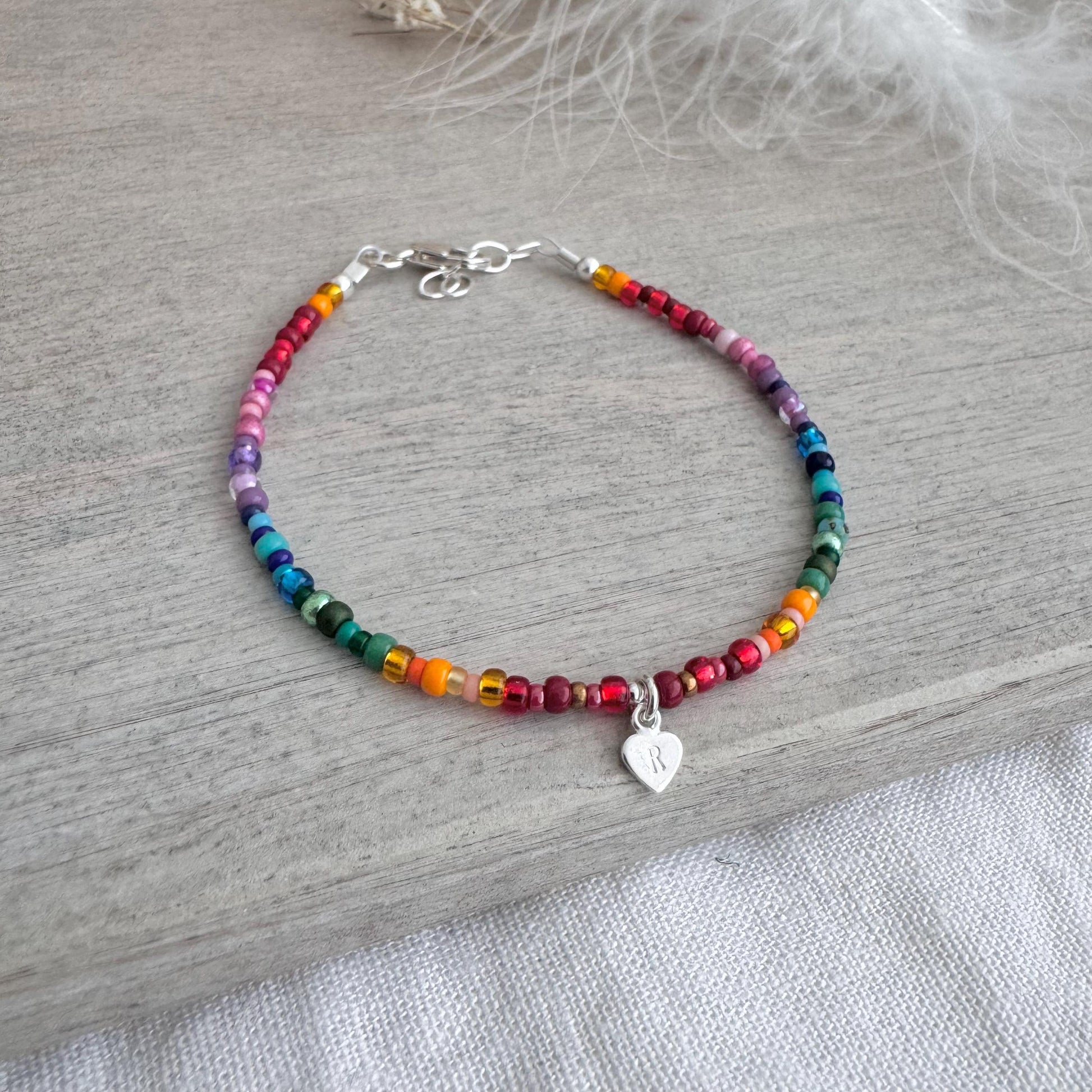 Personalised Rainbow Bracelet with seed beads rainbow colours