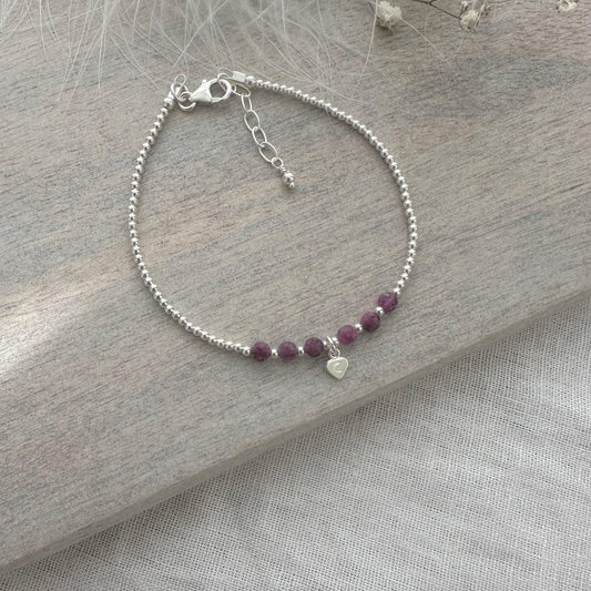 Dainty Personalised Ruby Bracelet, July Birthstone Jewellery in Sterling Silver