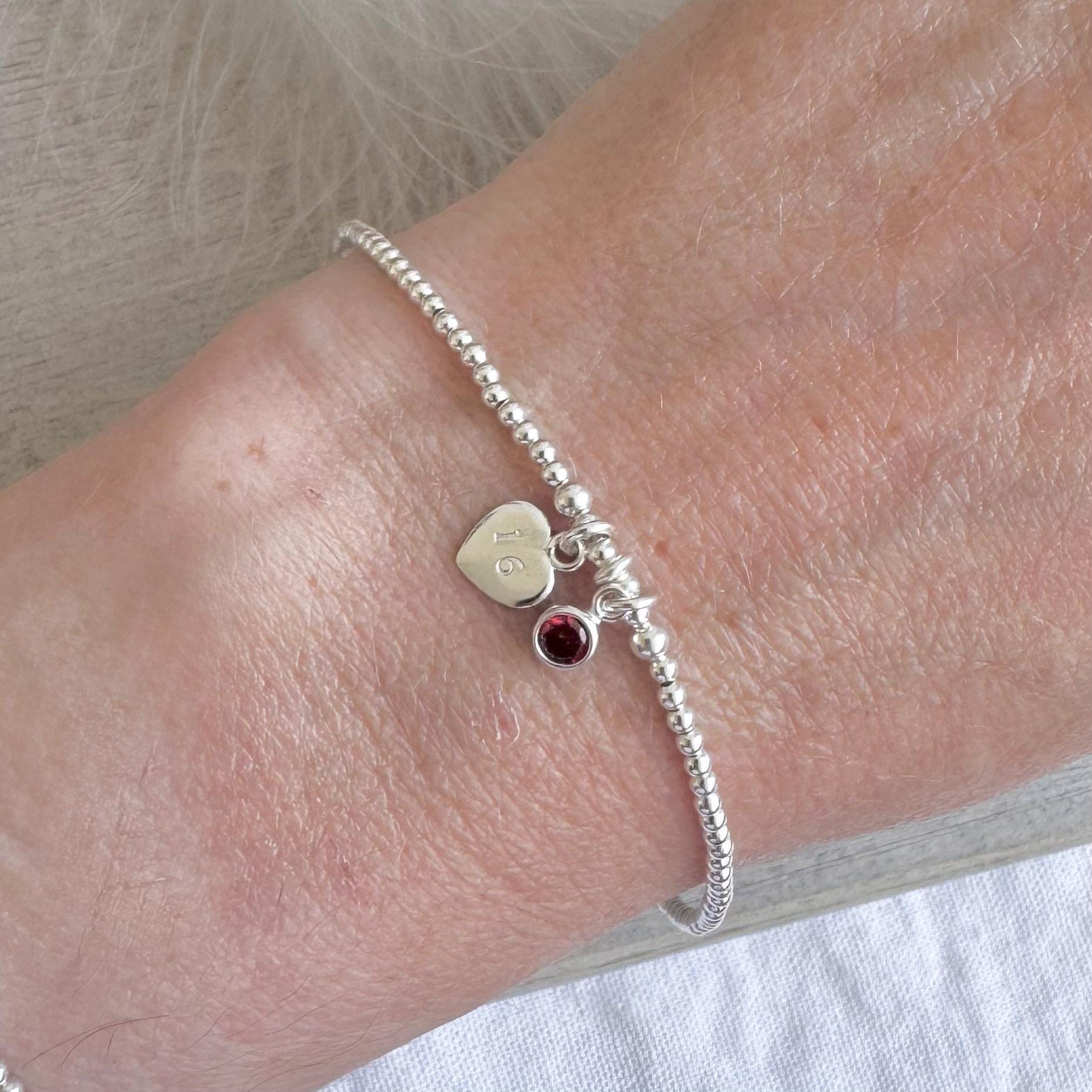 July Birthstone Bracelet, Milestone Birthday Gift with CZ crystal in sterling silver for 16th 18th 21st 30th 40th 50th 60th for women