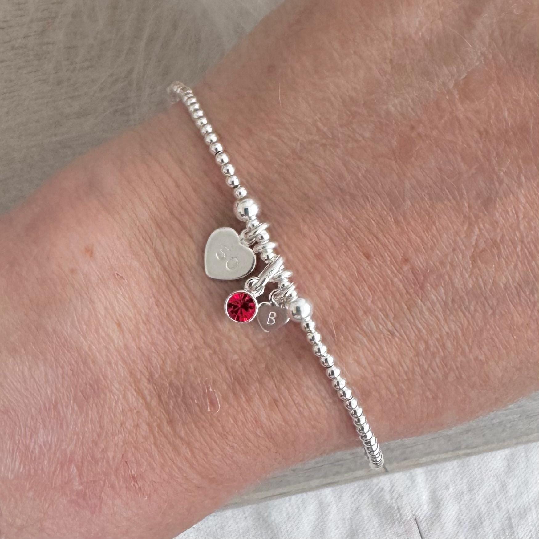 July Birthstone Bracelet for Milestone Birthday, Personalised Initial & Age in Sterling Silver for 16th 18th 21st 30th 40th or 50th