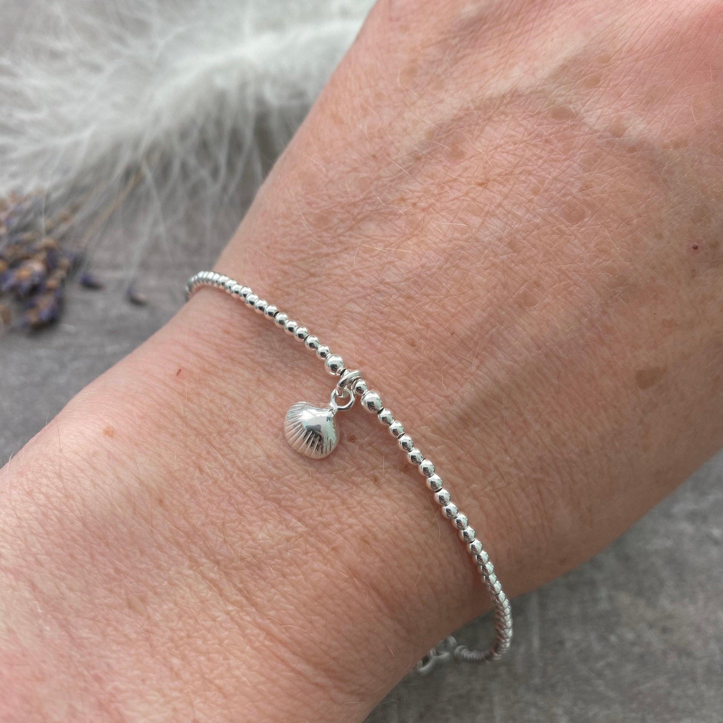 Silver Shell Charm Bracelet, Dainty Sterling Silver Shell Jewellery