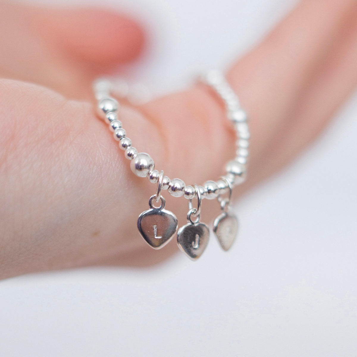 Memorial Family Initials Bracelet, Remembrance Initial Hearts Keepsake in sterling silver
