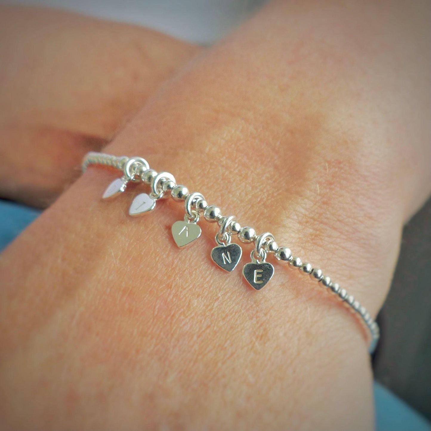 Personalised Grandmother Bracelet, Family Initials Jewellery in Sterling Silver for Mothers Day