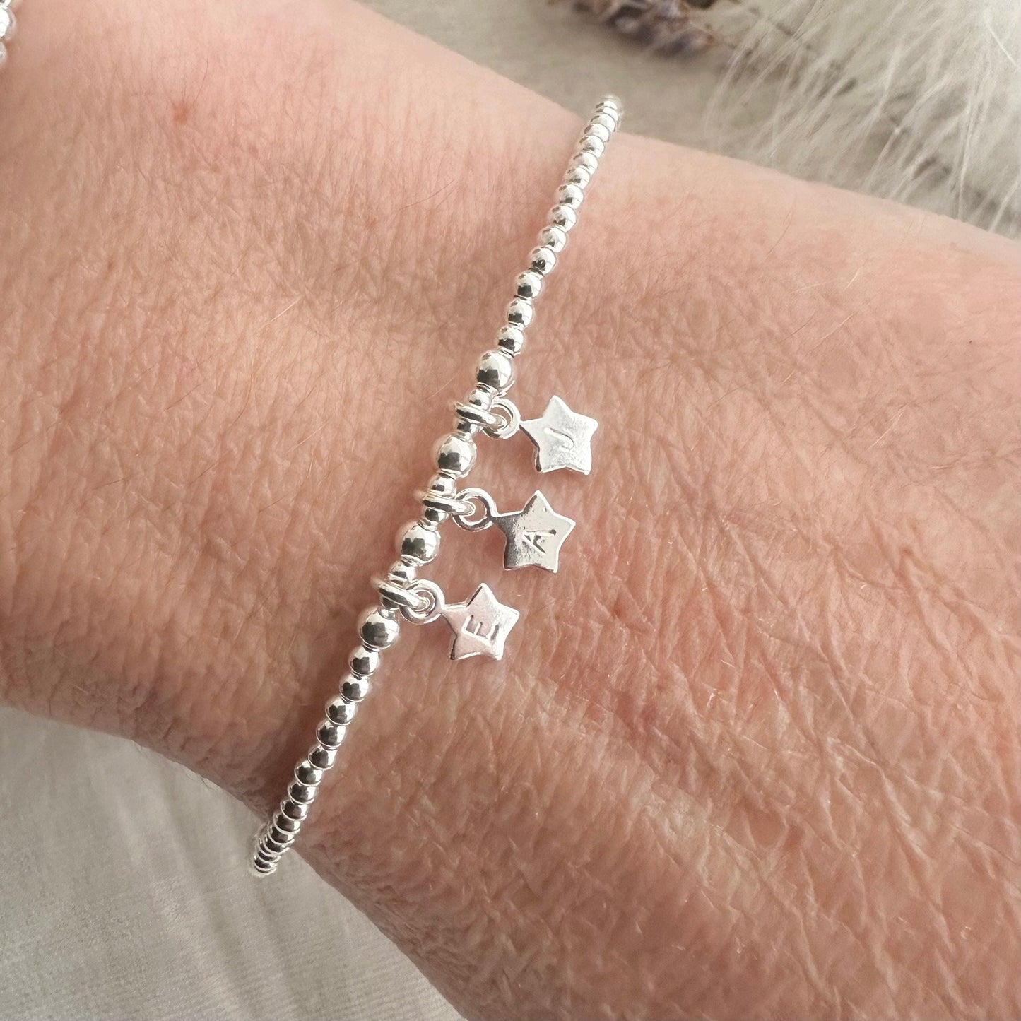 Stars Family Initials Bracelet in Sterling Silver