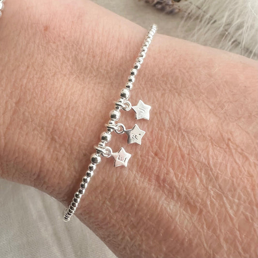 Stars Family Initials Bracelet in Sterling Silver