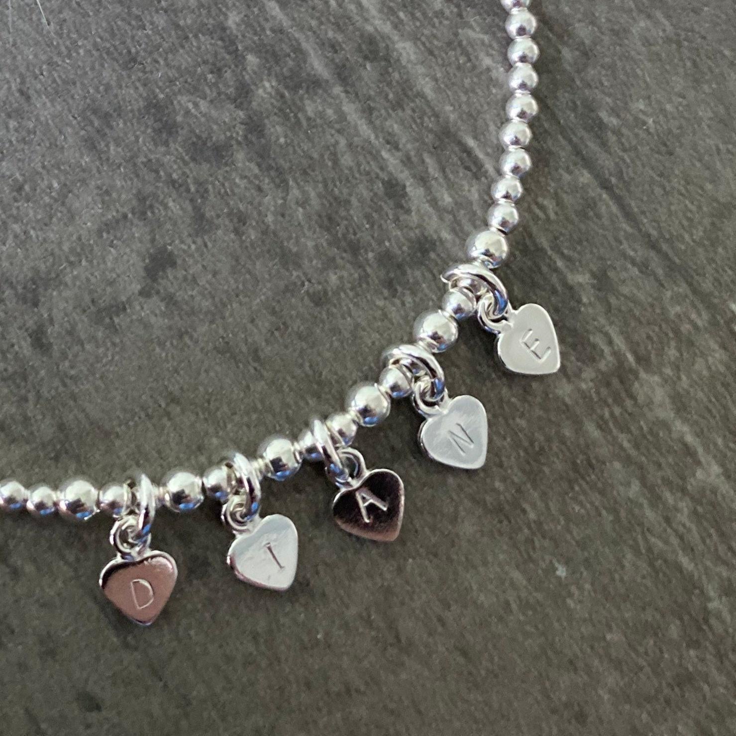 Sterling silver Bracelet with family initials, Delicate Personalised Jewellery for mums