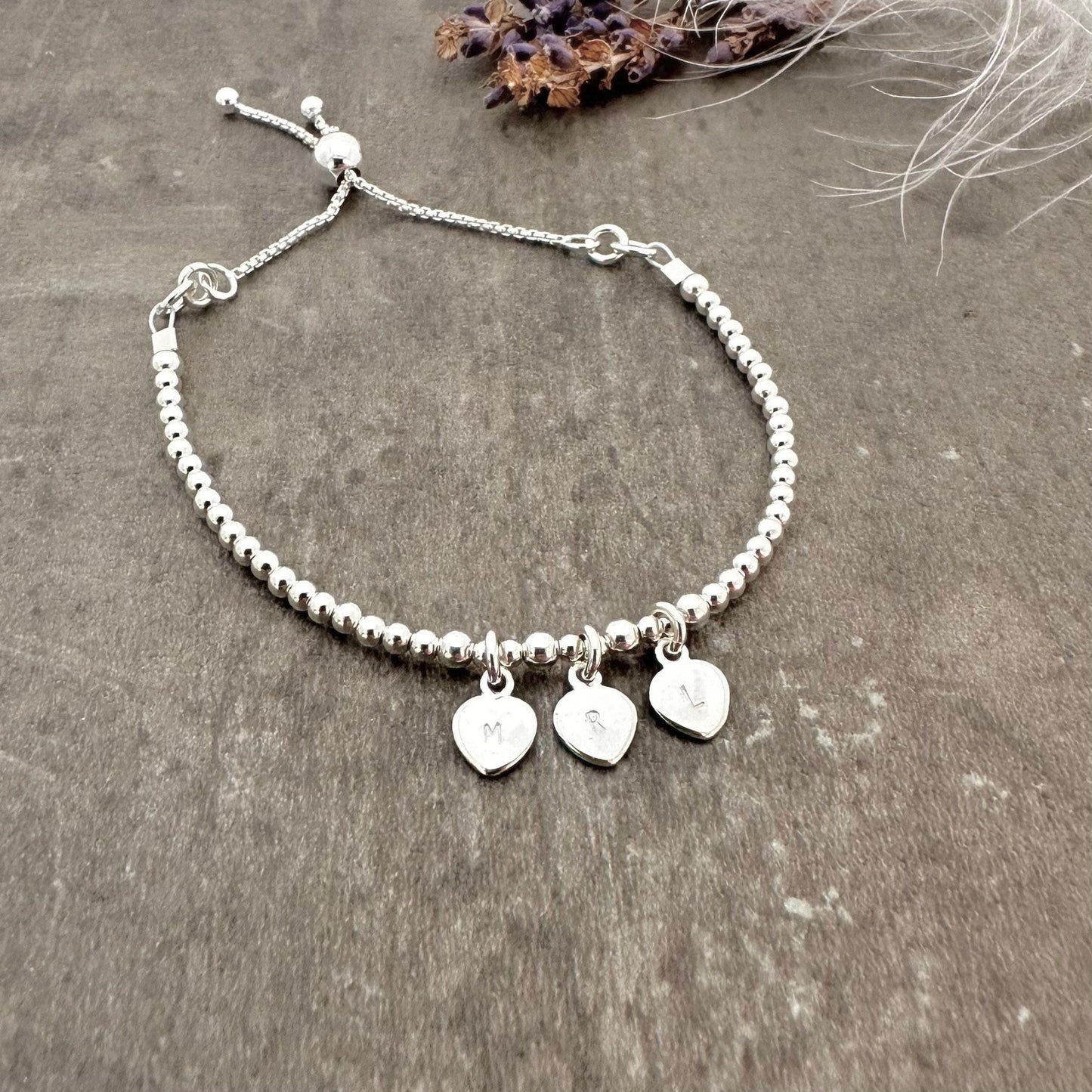 Personalised Slider Bracelet with Family Initials Charm Bracelet, Sterling Silver bracelet