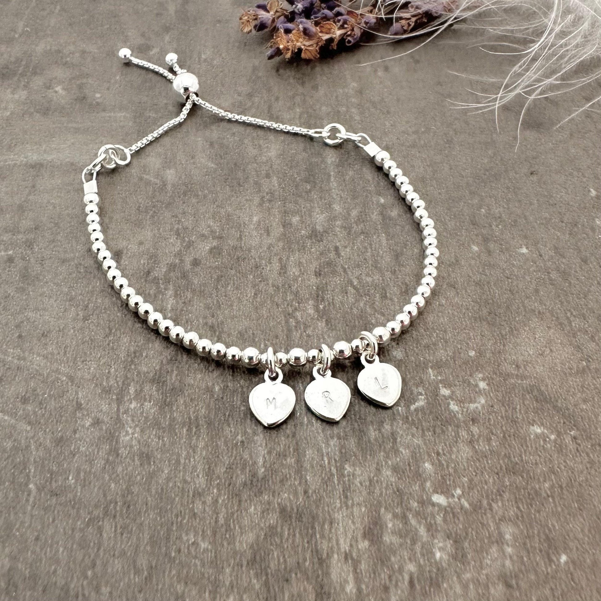 Personalised Slider Bracelet with Family Initials Charm Bracelet, Sterling Silver bracelet
