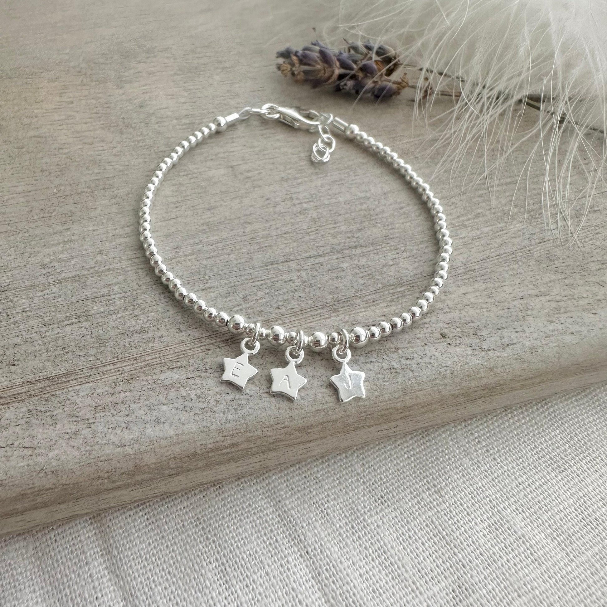 Stars Family Initials Bracelet in Sterling Silver