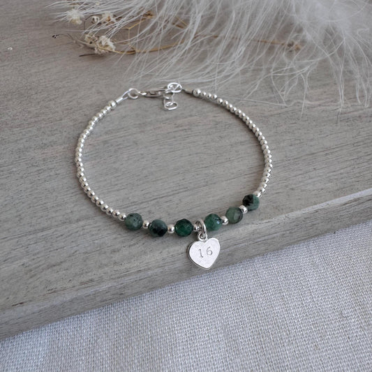 Emerald Bracelet for Milestone Birthday, May Birthstone Jewellery in Sterling Silver