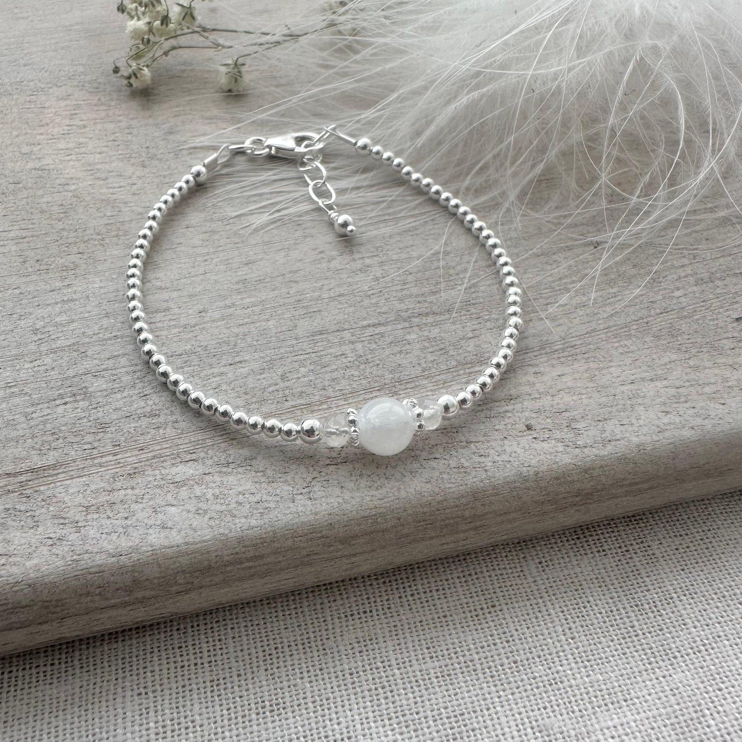 Rainbow Moonstone Bracelet, Dainty June Birthstone Bracelet