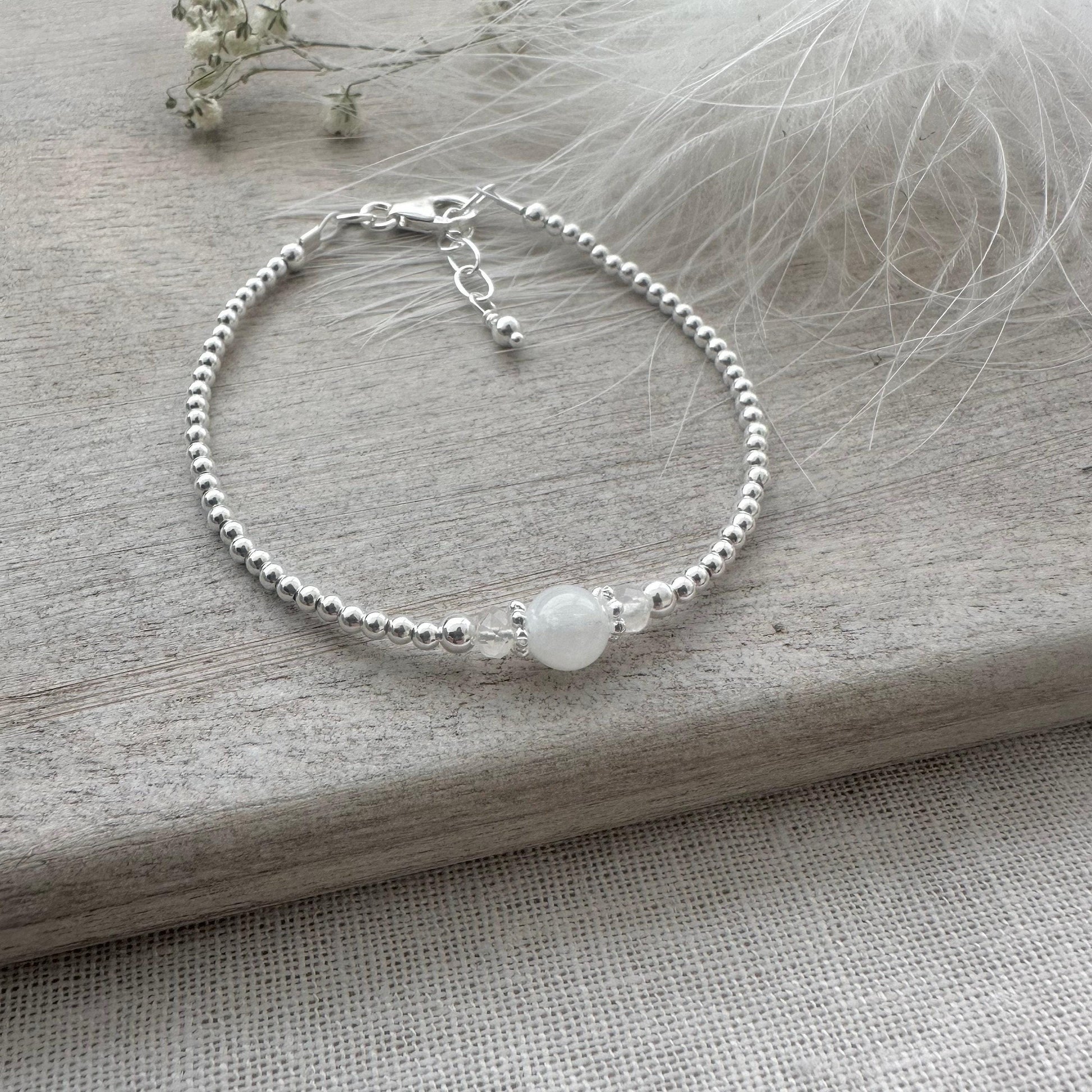 Rainbow Moonstone Bracelet, Dainty June Birthstone Bracelet