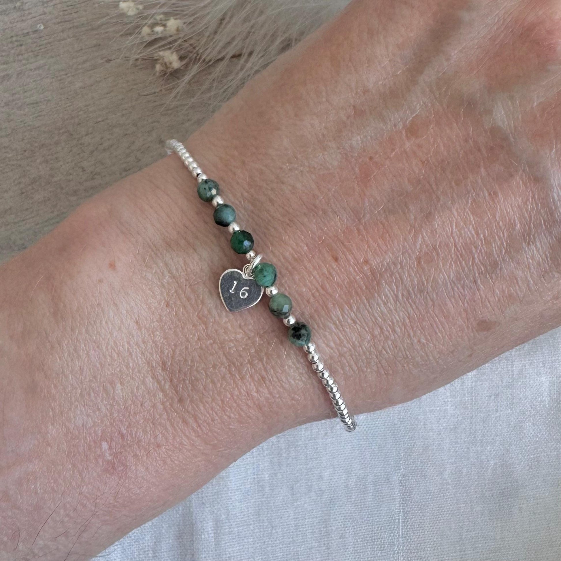 Emerald Bracelet for Milestone Birthday, May Birthstone Jewellery in Sterling Silver