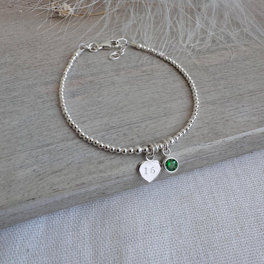 May Birthstone Bracelet, Milestone Birthday Gift with CZ crystal in sterling silver for 16th 18th 21st 30th 40th 50th 60th for women