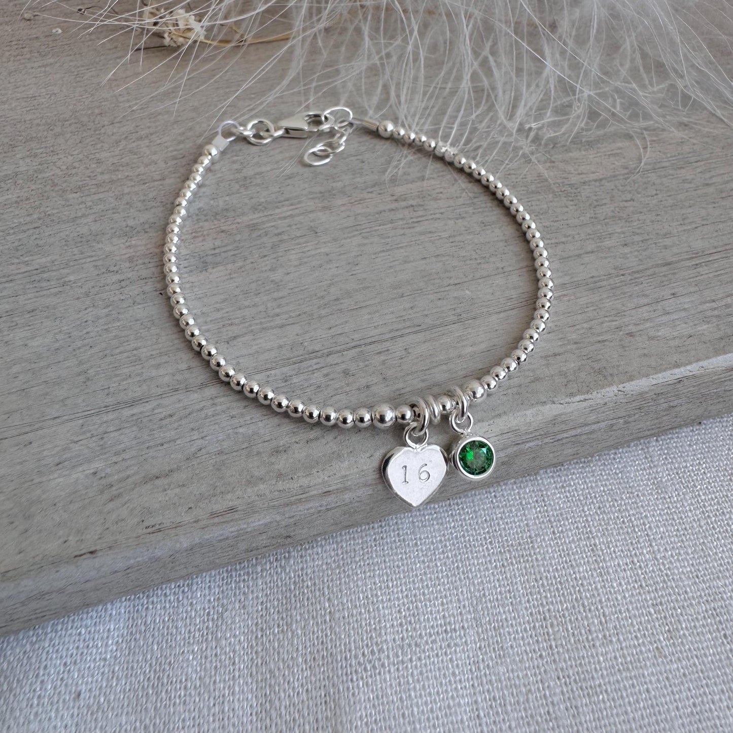 May Birthstone Bracelet, Milestone Birthday Gift with CZ crystal in sterling silver for 16th 18th 21st 30th 40th 50th 60th for women