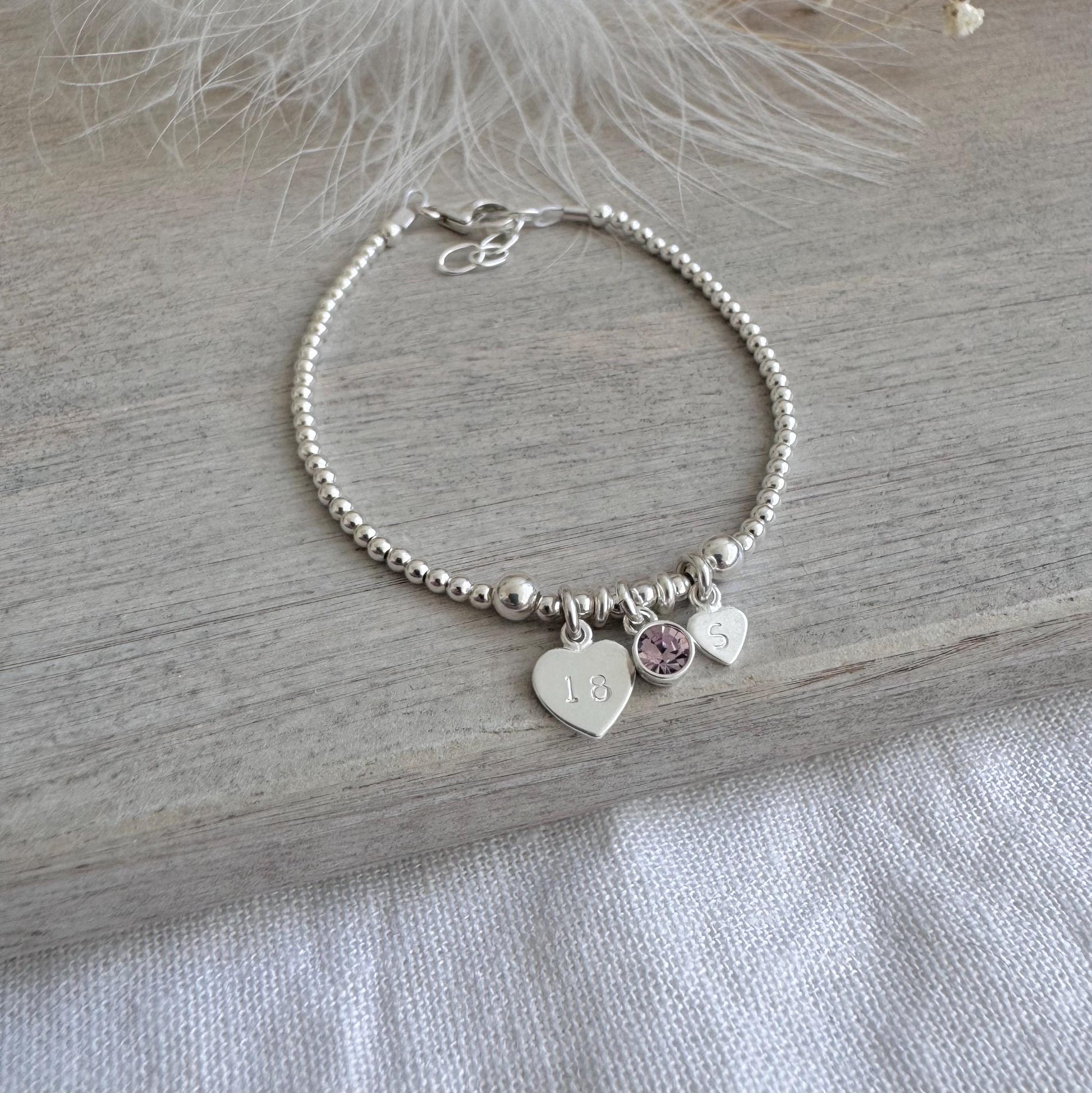 June Birthstone Bracelet for Milestone Birthday, Personalised Initial & Age in Sterling Silver for 16th 18th 21st 30th 40th or 50th
