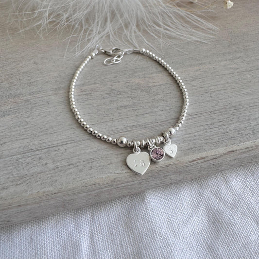 June Birthstone Bracelet for Milestone Birthday, Personalised Initial & Age in Sterling Silver for 16th 18th 21st 30th 40th or 50th