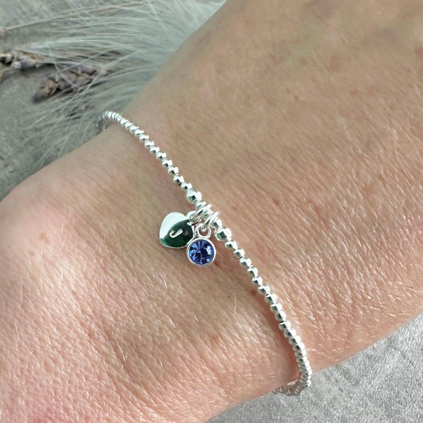 Birthstone Charm Initial Bracelet, Personalised Sterling Silver Jewellery for her birthday