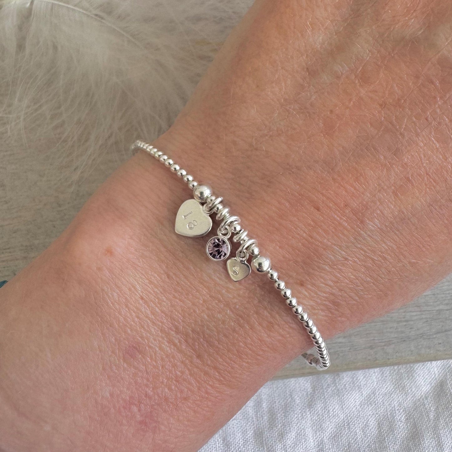 June Birthstone Bracelet for Milestone Birthday, Personalised Initial & Age in Sterling Silver for 16th 18th 21st 30th 40th or 50th