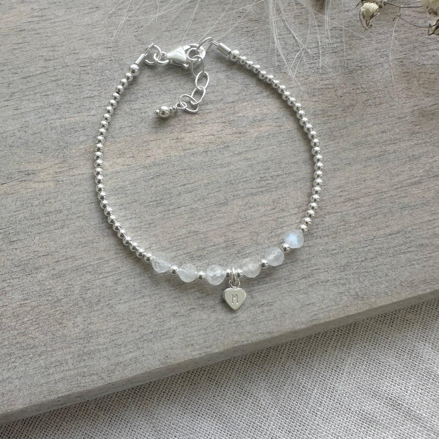 Personalised Moonstone Bracelet, Dainty June Birthstone Jewellery in Sterling Silver