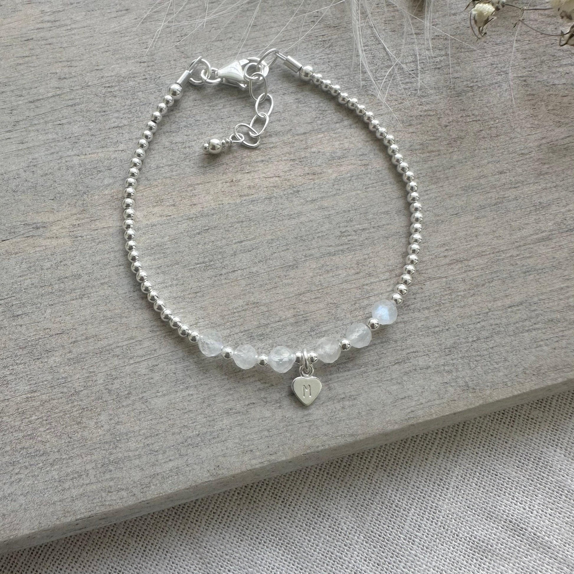 Personalised Moonstone Bracelet, Dainty June Birthstone Jewellery in Sterling Silver