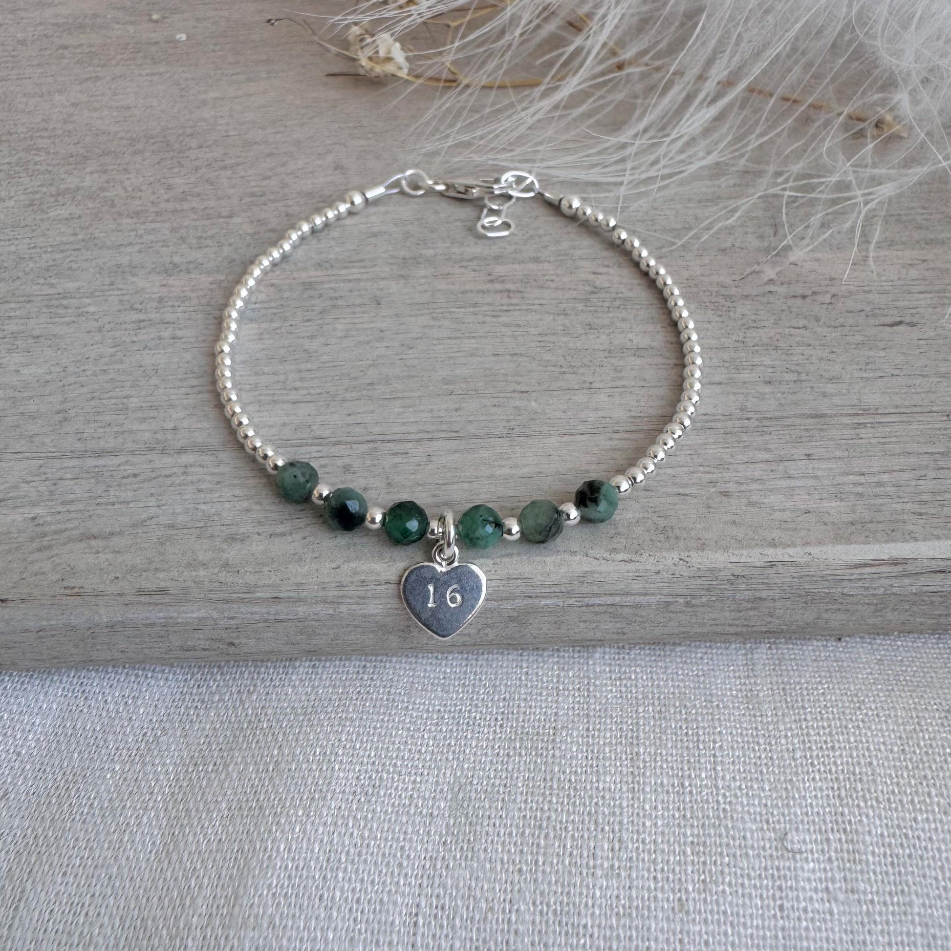 Emerald Bracelet for Milestone Birthday, May Birthstone Jewellery in Sterling Silver