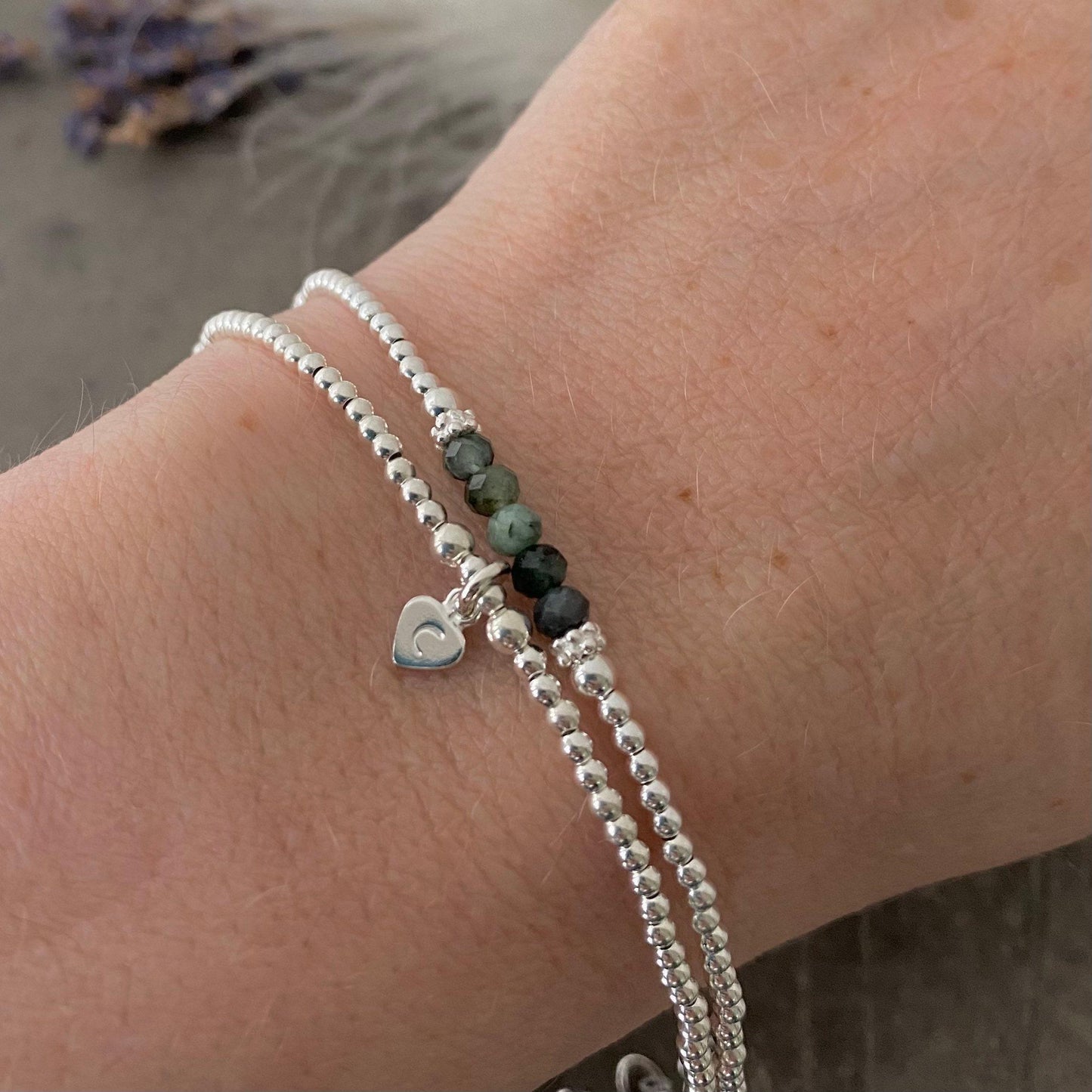 Personalised Green Emerald Bracelet Set, May Birthstone Jewellery