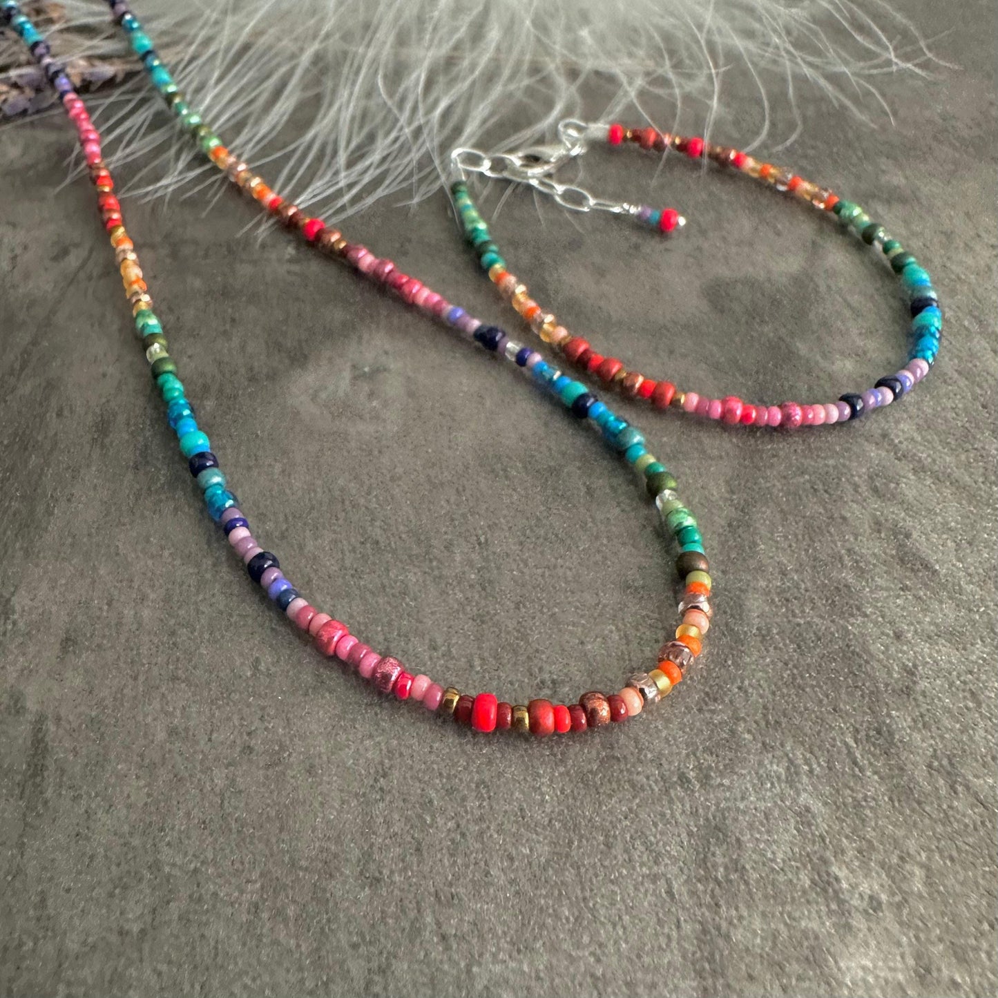 Thin Ombre Rainbow Bracelet with seed beads rainbow colours