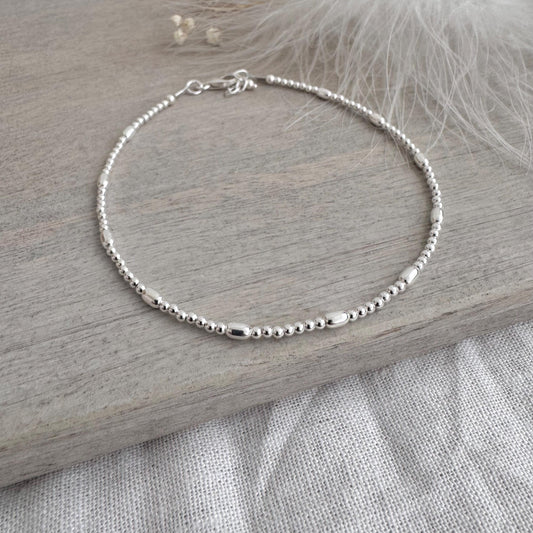 Dainty Sterling Silver Oval Beaded Anklet, Ankle Bracelet