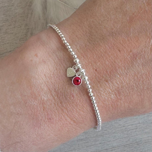 Dainty July Birthstone CZ Initial Bracelet, Personalised Jewellery