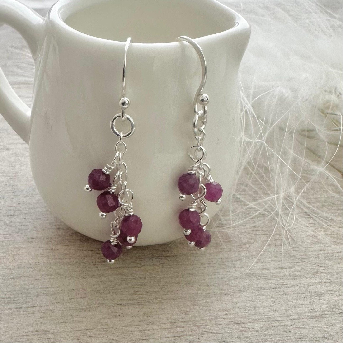 Dainty Ruby Drop Earrings for birthday, July Birthstone