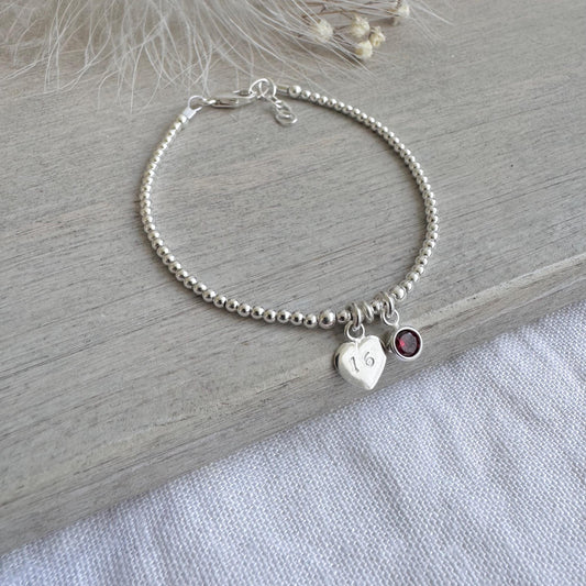 July Birthstone Bracelet, Milestone Birthday Gift with CZ crystal in sterling silver for 16th 18th 21st 30th 40th 50th 60th for women