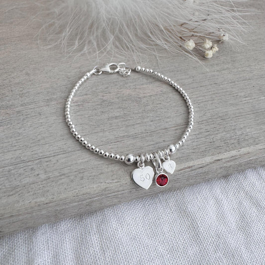 July Birthstone Bracelet for Milestone Birthday, Personalised Initial & Age in Sterling Silver for 16th 18th 21st 30th 40th or 50th