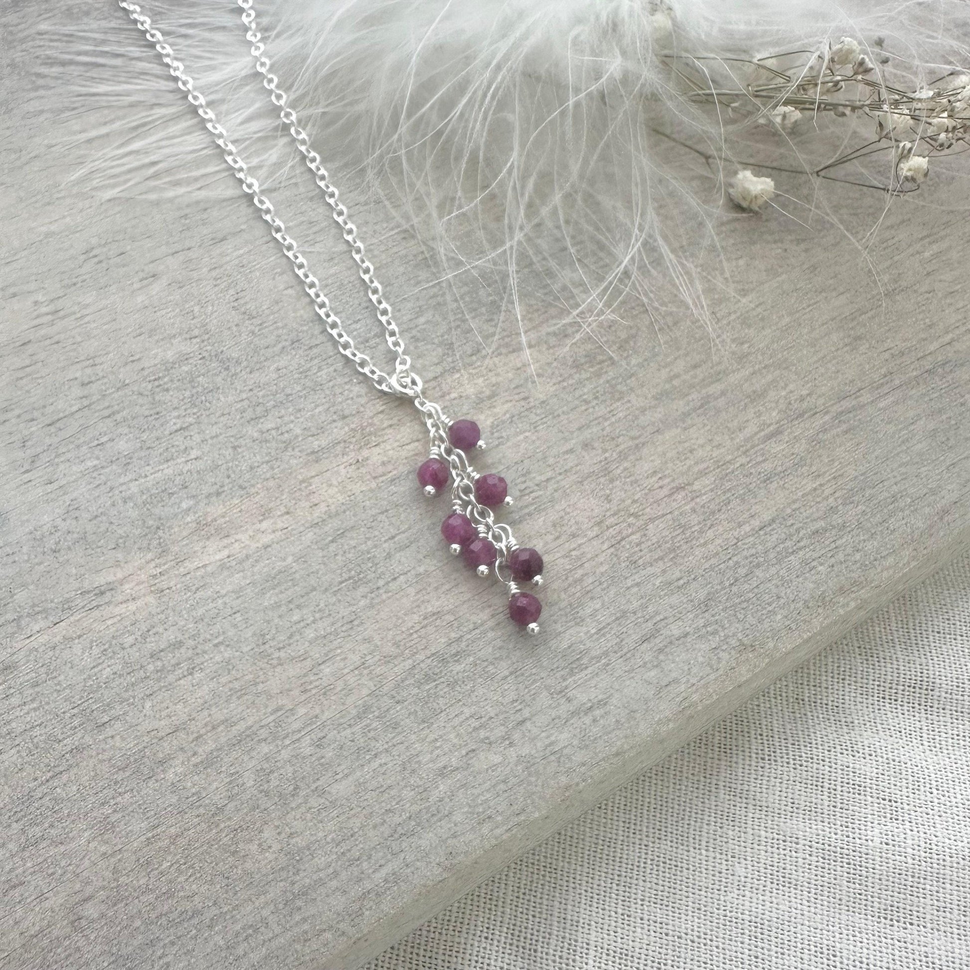 Dainty Ruby Cascade Necklace Sterling Silver, July Birthstone made to order