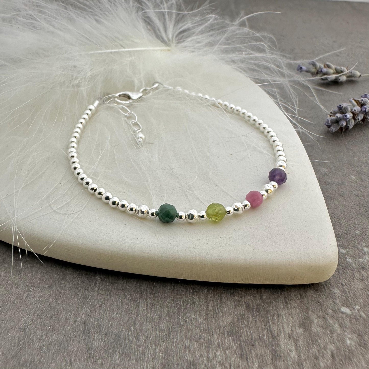 Birthstones Bracelet for Mum, meaningful gift for Mothering Sunday, family birthstone jewellery in 2.5mm sterling silver