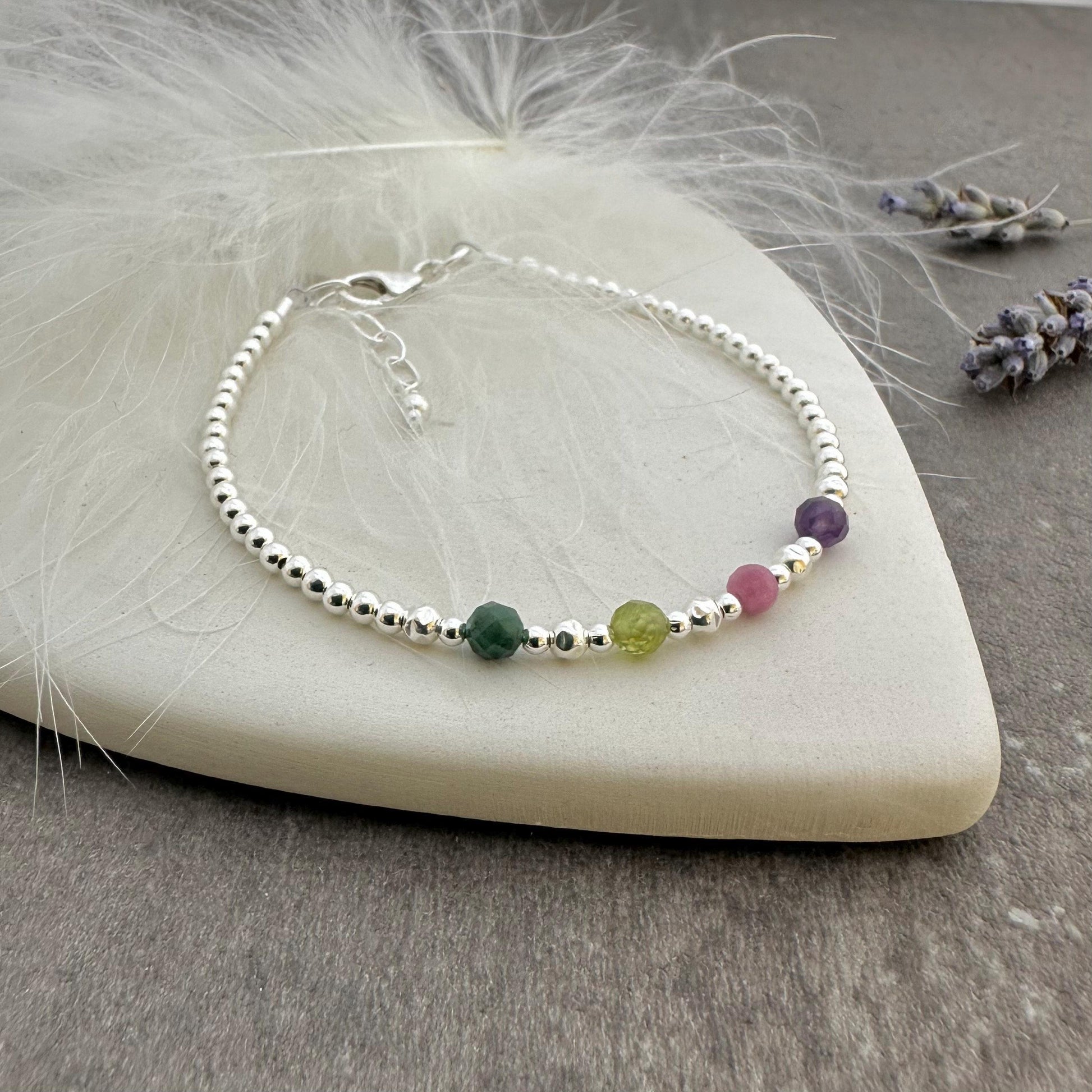 Birthstones Bracelet for Mum, meaningful gift for Mothering Sunday, family birthstone jewellery in 2.5mm sterling silver