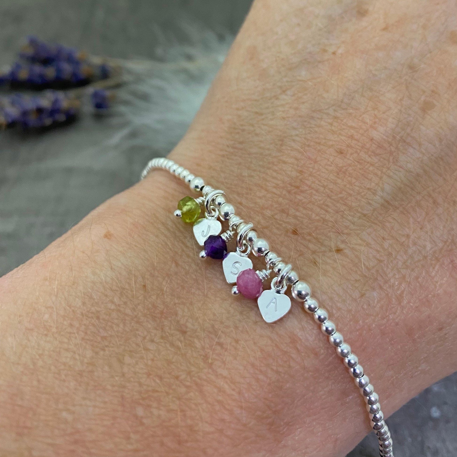 Personalised Family Birthstone Bracelet , Family Initials for Mum or Grandmother