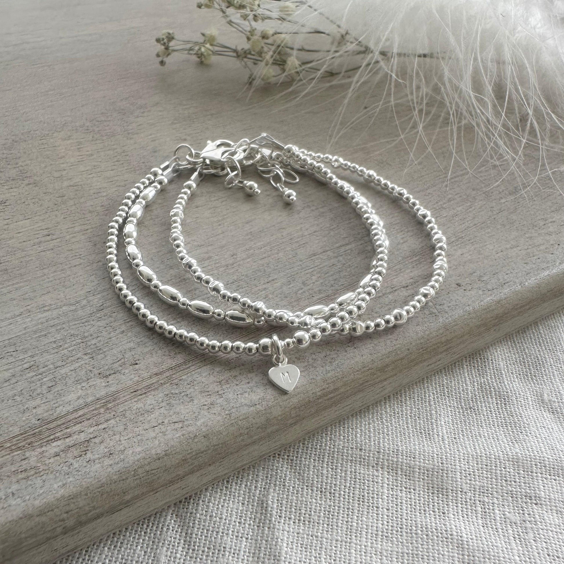 Three Stacking Bracelets, Personalised Sterling Silver Bracelet Set