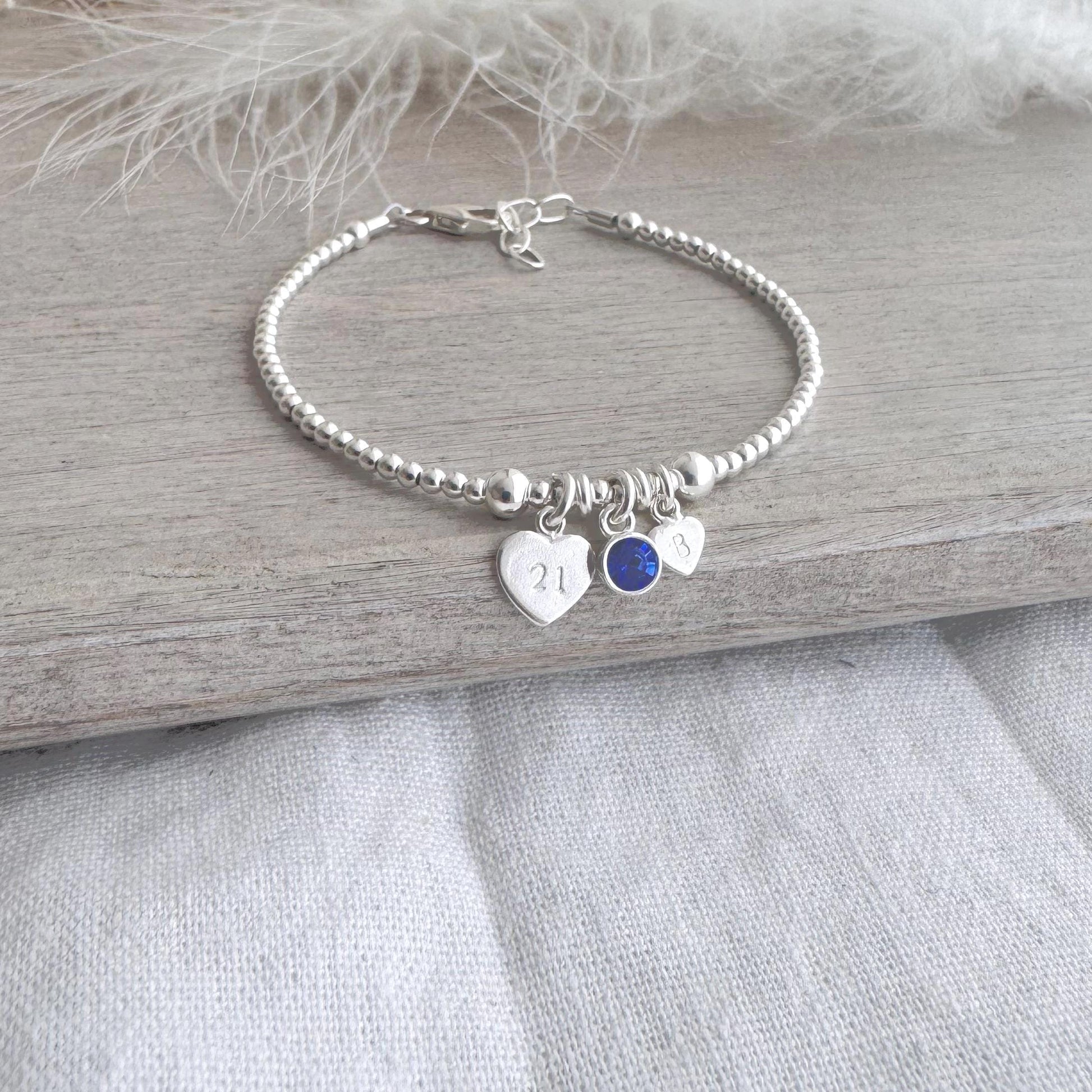September Birthstone Bracelet for Milestone Birthday, Personalised Initial & Age in Sterling Silver for 16th 18th 21st 30th 40th or 50th