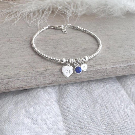 September Birthstone Bracelet for Milestone Birthday, Personalised Initial & Age in Sterling Silver for 16th 18th 21st 30th 40th or 50th