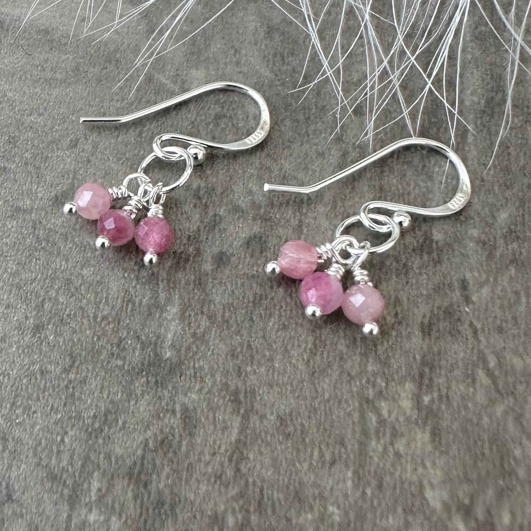 Sterling Silver Pink Tourmaline October Birthstone Earrings, Cascade Earrings