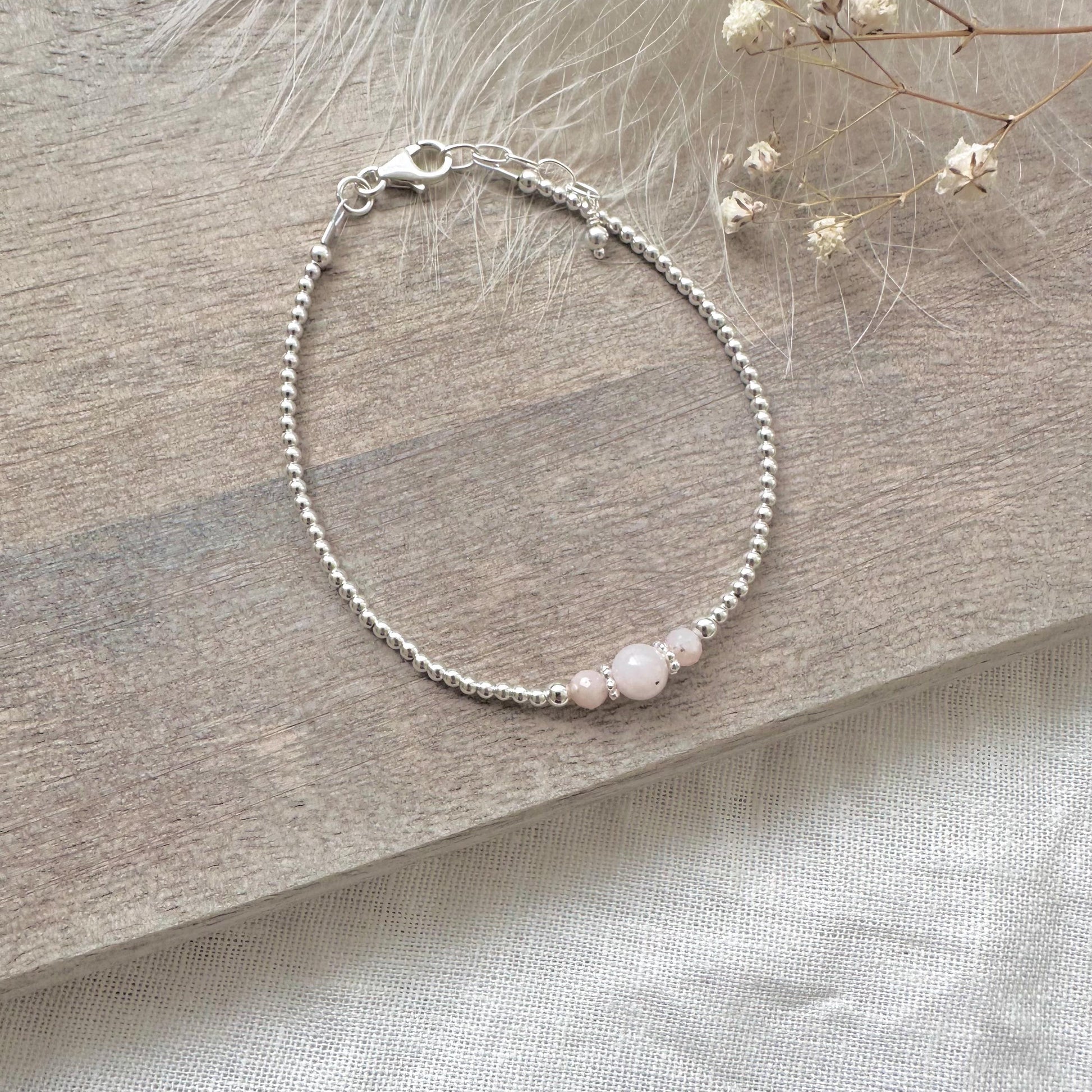 Pink Opal Bracelet, October Birthstone Sterling Silver Jewellery