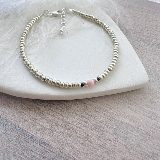 Dainty October Birthstone seed bead bracelet, Pink Opal jewellery